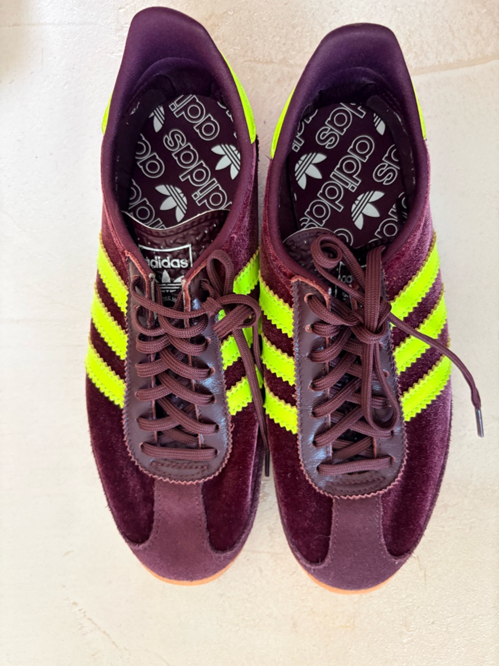 Adidas SL72 Maroon & Neon Yellow Retro Sneakers - Picture 2 of 4